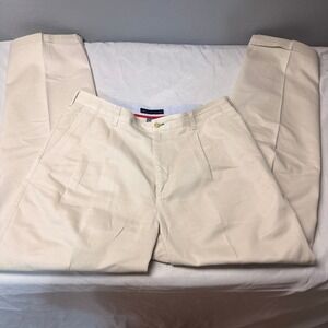 Tommy Hilfiger Mens Pleated Chino Pants Tan Khaki Size 38x34 Classic Fit Cotton